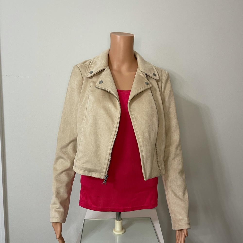 Express faux suede beige moto jacket sz S